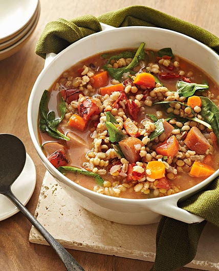 Lentil-Toasted Barley Soup with Sausage