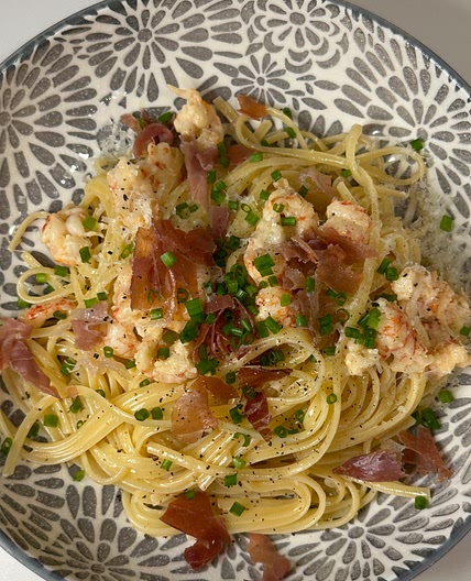 Lobster and Truffle Oil Pasta with Crispy Prosciutto Crumbs