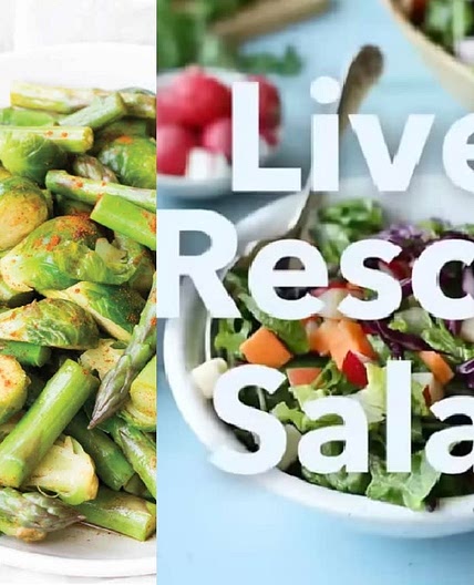 Steamed brussels and asparagus in maple cayenne sauce + Liver rescue salad