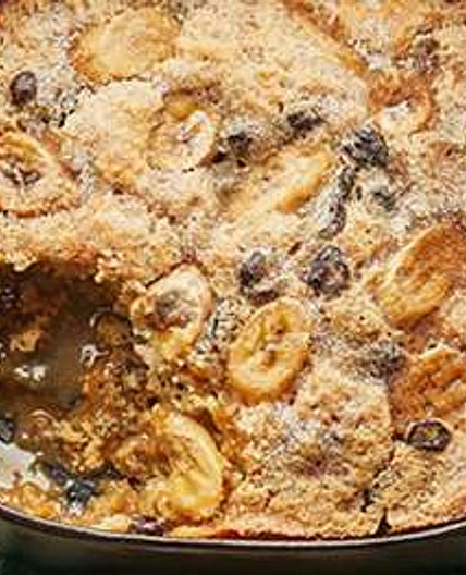 Self-saucing banana, fruit & butterscotch pudding