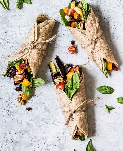 Wraps met gegrilde aubergine en hummus 