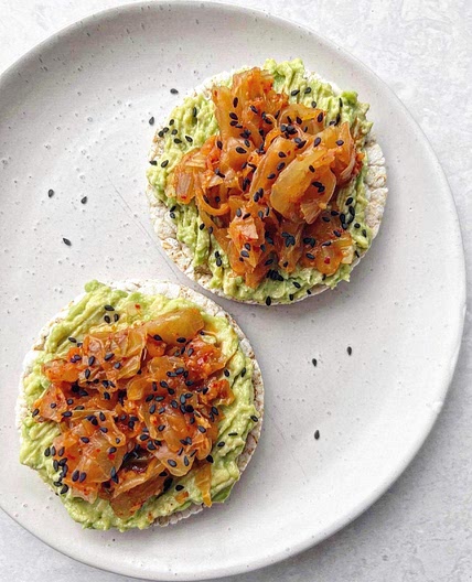 Avocado Kimchi Rice Cakes