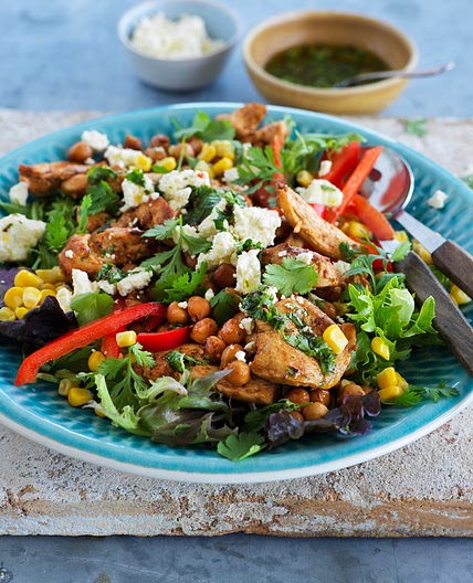 BBQ Chicken Salad with Chickpeas and Corn