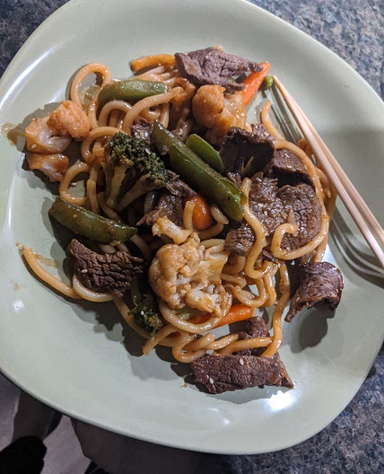 Udon and moose stir fry