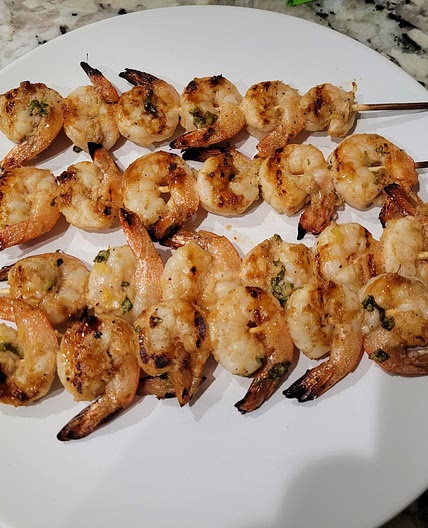 Lemon and Basil Marinated, Grilled Shrimp Skewers
