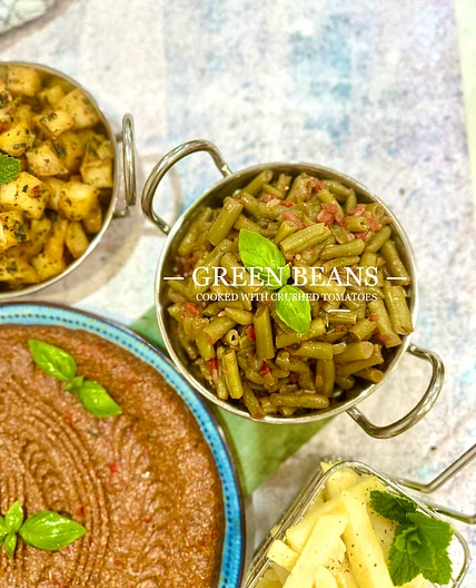 Lubyi - Green Beans cooked with Crushed Tomatoes