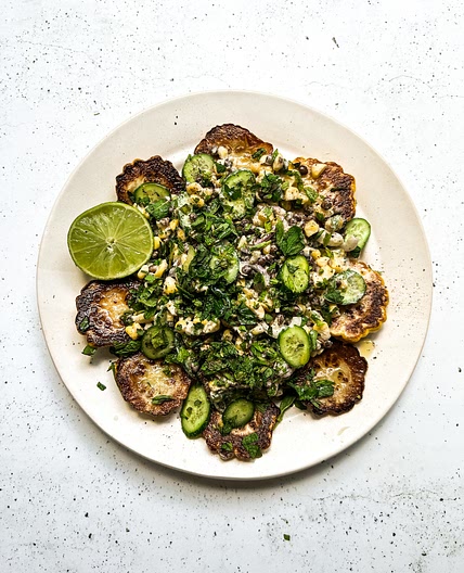 Coconut Cream Corn, Lentil, Mint & Grilled Squash