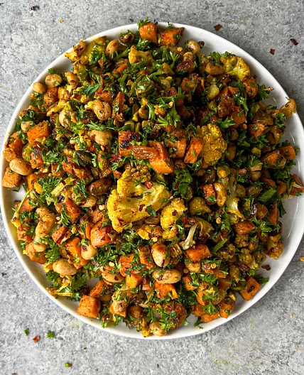 Roasted Golden Cauliflower and Sweet Potato Salad 