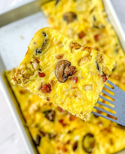 Easy Sheet Pan Frittata with, Bacon, Mushrooms, and Leeks