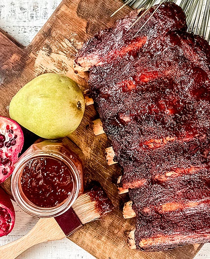 Bison Back Ribs with Pomegranate-Pear Barbeque Sauce