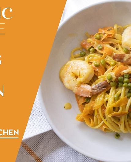 Turmeric Linguine with Shrimps and Saffron Sauce