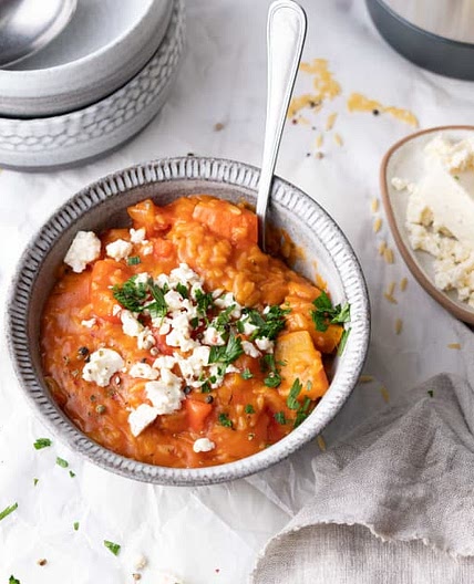 Orzo com abóbora e pimento