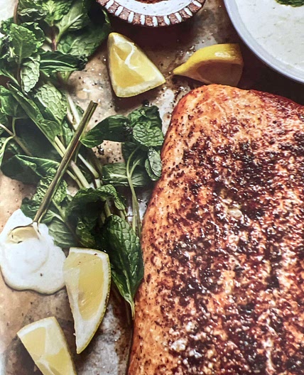 Sumac-Roasted Salmon w/Mint Coriander Yogurt Sauce