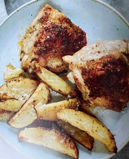 Lemony Greek Potatoes w Crispy Greek Chicken Thighs