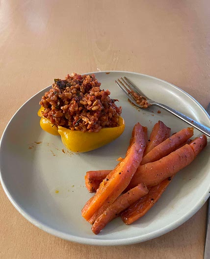 risotto stuffed peppers with honey roasted carrots 