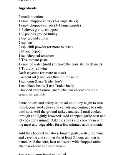 Marilyn’s Turkey Chili 