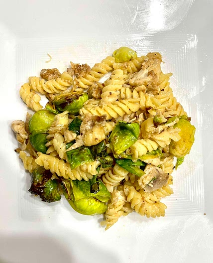 Rotini Alfredo with Brussel sprouts 