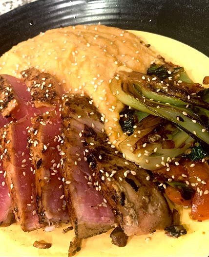 Ahi Tuna With Mashed Potatoes and Bokchoy