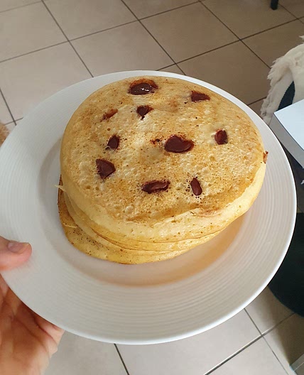 Chunky choc-chip pancakes