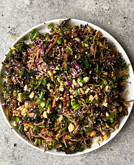 Chili-Crunch Broccoli, Shiitake and Chopped Vermicelli Salad