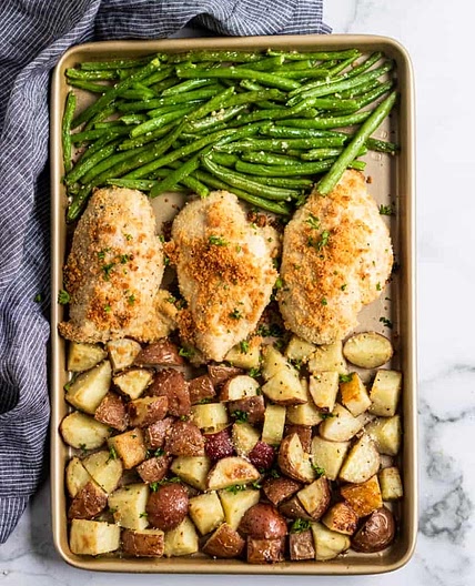 PARMESAN CRUSTED CHICKEN SHEET PAN DINNER
