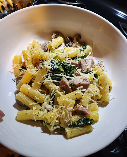 Spinach + Mushroom Pasta w/ Zucchini Spirals