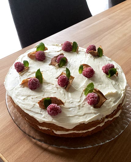 Apple cake with cream cheese whipped cream