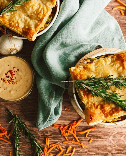 Guinness Stew Pot Pies with a Tahini Chive Sauce