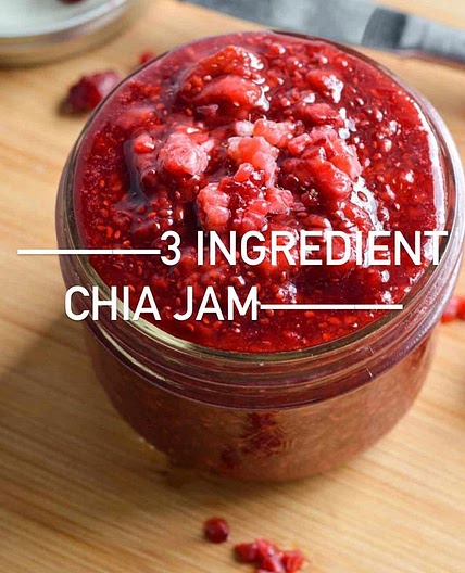 RECIPE HERE ⬇️✨ SUPER EASY 3 ingredient chia jam by My forever go-to addition to oatmeal, yogurt bowls, toast &amp; a great way to level up my pb&amp;js!! (Plus it’s a great way to reduce your sugar intake &amp; increase your fibre a little thanks to the c