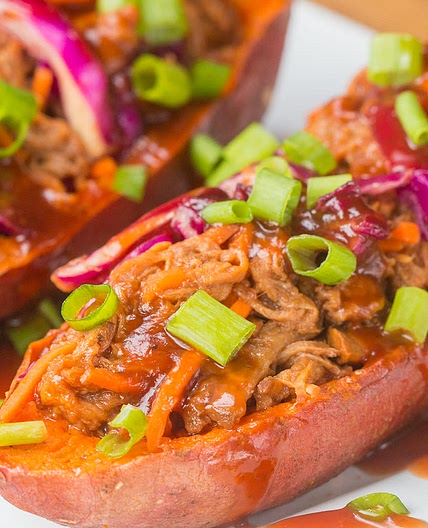 Pulled pork stuffed sweet potatoes