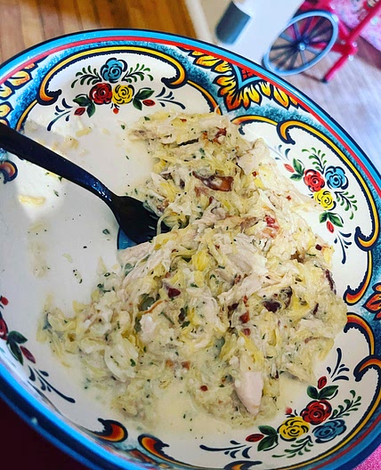 Chicken bacon spaghetti squash Alfredo 
