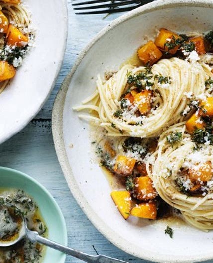 Spaghetti with pumpkin, thyme and brown butter recipe