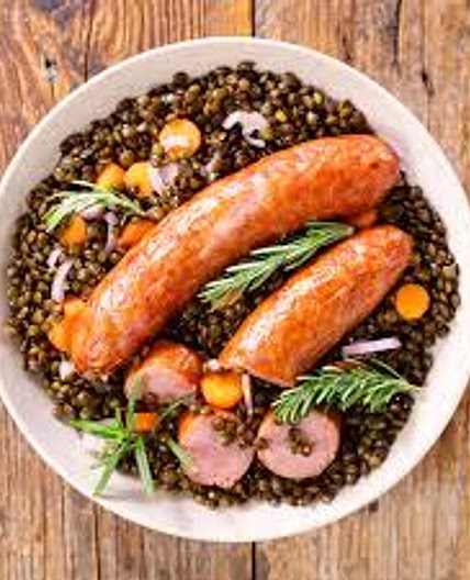 Saucisse lentilles vertes