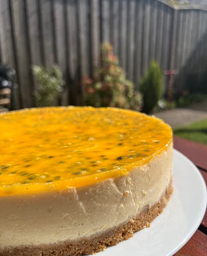 Mango & passion fruit quark pie