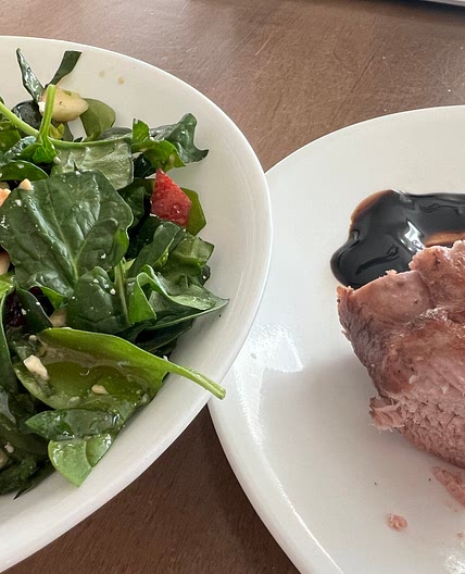 Pork with an Apple Feta Spinach Salad