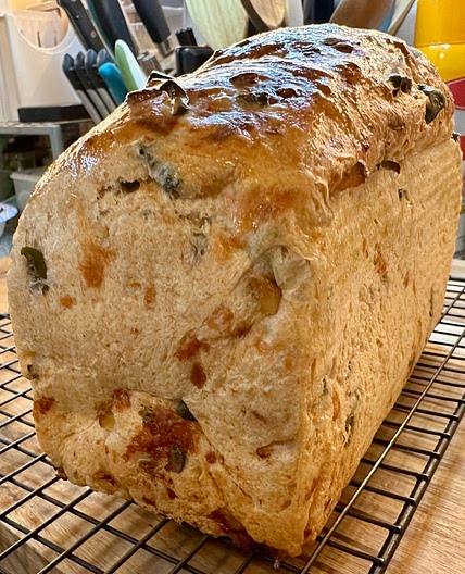 Olive, Roasted Garlic, Parmesan, & Sharp Cheddar Bread