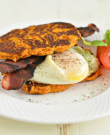 Bacon & Egg Sweet Potato Pancake Breakfast Sandwich