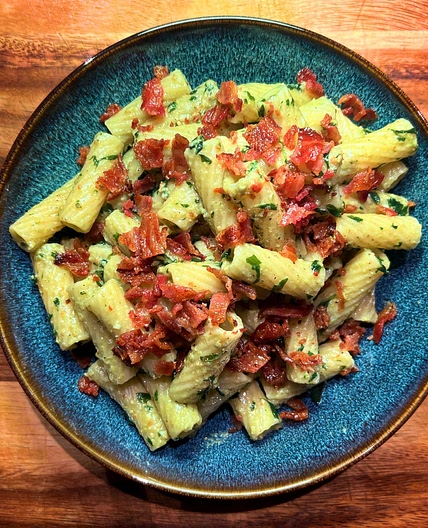 Crispy Bacon Pesto Pasta