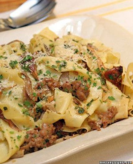 Pappardelle with Spicy Sausage and Mixed Wild Mushrooms