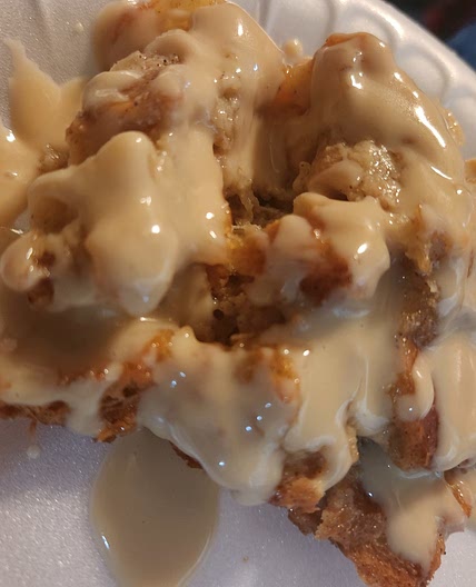 Bread pudding with vanilla sauce