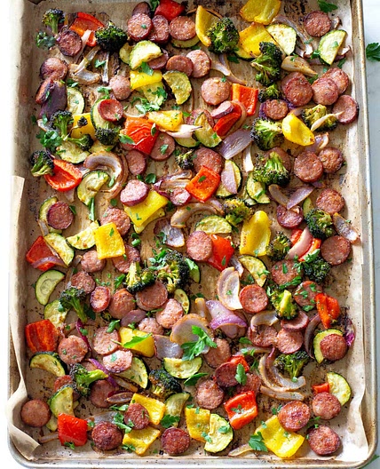 Sheet Pan Sausage and Veggies - The Girl Who Ate Everything
