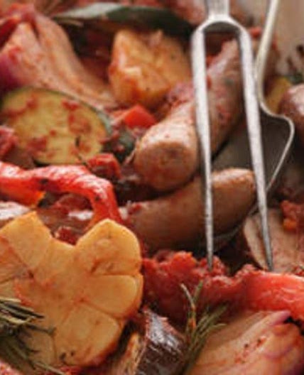 Baked ratatouille with snags