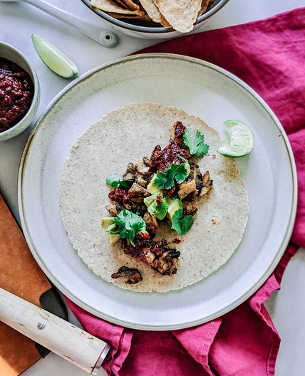 Guajillo chili salsa chicken tacos