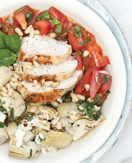 Chicken Bruschetta with Artichoke Salad