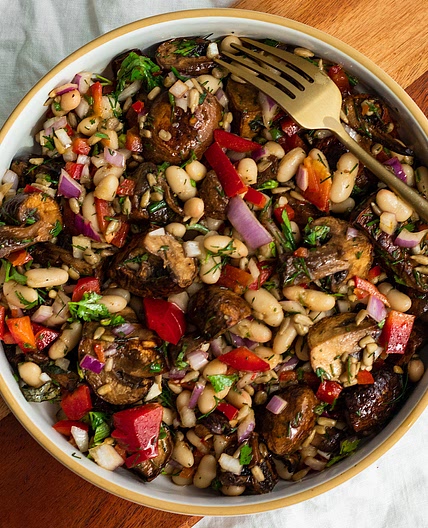 Warm Mushroom White Bean Crunch Salad