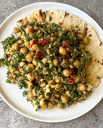 Kale-Chickpea Salad with Honey-Avocado Buttermilk Dressing  
