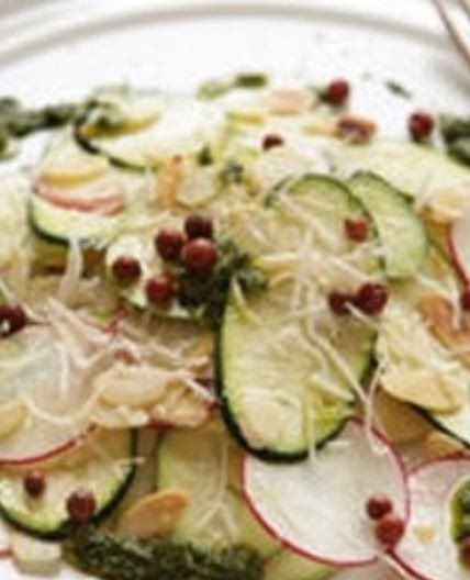 Vegetable carpaccio with salsa verde and almonds
