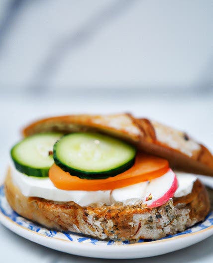 Healthy Philadelphia Cream Cheese and Fresh Veggie Sandwich