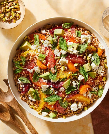 Avocado & Citrus Farro Salad with Cilantro-Orange Dressing
