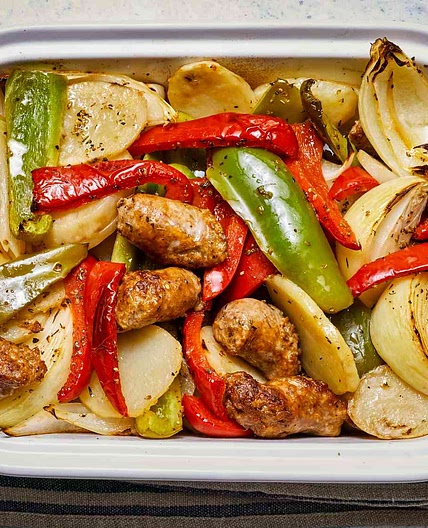 Sausage, Peppers, Onions, and Potato Bake
